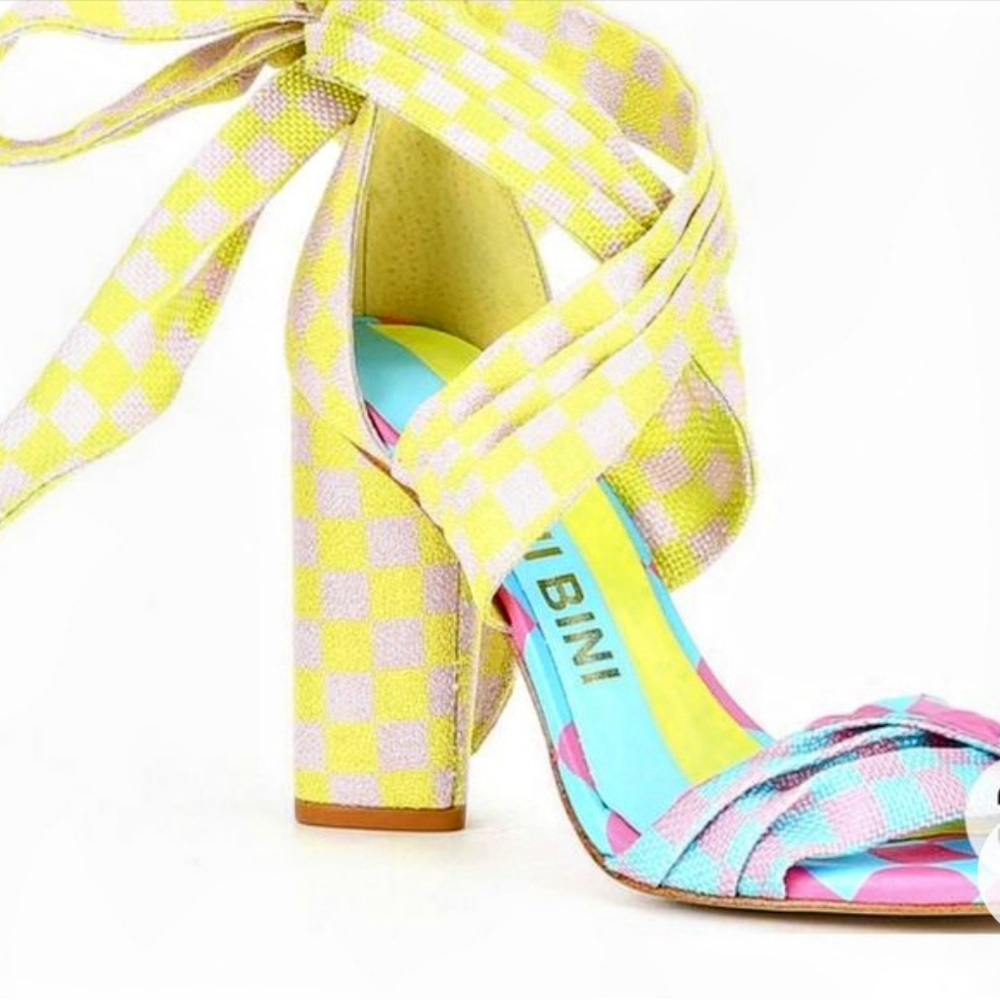 Gianni Bini Astraahh Checkered Ankle Wrap Block Heels
